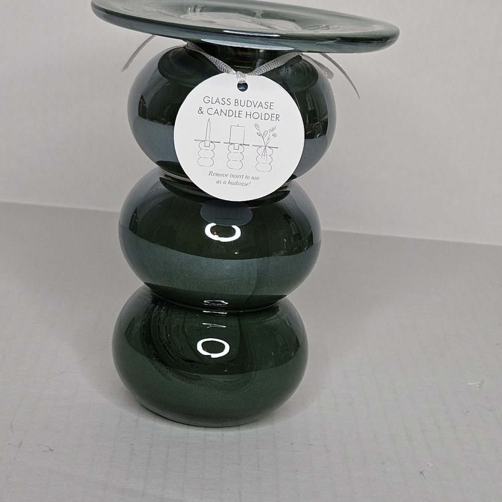 Anthropologie  Bolla Borosilicate Glass 2 in 1  Candleholder Vase Green 6.5” New